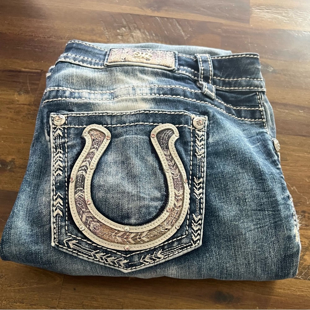 Miss Me Blue Boot Cut Jeans with Embroidered Horseshoe